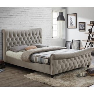 An Image of Berthold Super King Size Bed In Warm Stone With Dark Wood Feet