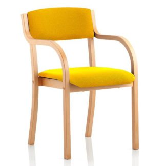 An Image of Charles Office Chair In Yellow And Wooden Frame With Arms