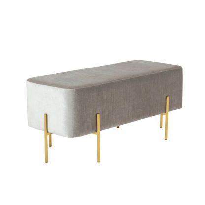 An Image of Ryman Bench In Grey Velvet And Gold Plated Stainless Steel