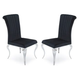 An Image of Galvan Fabric Dining Chair In Black With Metal Frame In A Pair