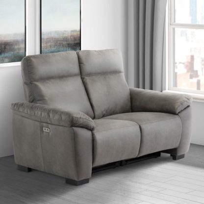 8ba28fe97222393697f50b88f06116c8ce19ab999e49c6818a24fdc864c5756c.jpg An Image of Farrow Fabric Electric Recliner 2 Seater Sofa In Grey