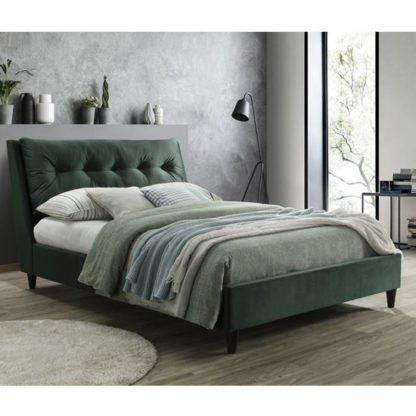 An Image of Megan Velvet Upholstered Double Bed In Green