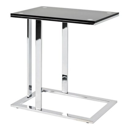 An Image of Declan Glass Side Table In Black With Chrome Base