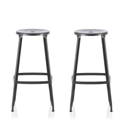 An Image of Bryson 66cm Metal Bar Stools In GunMetal In A Pair
