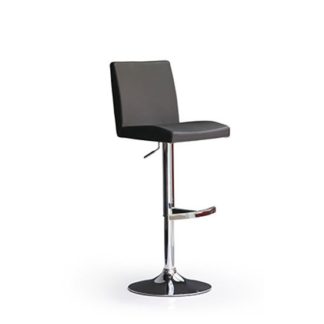 An Image of Lopes Black Bar Stool In Faux Leather With Round Chrome Base