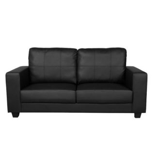 An Image of Queensland 3 Seater Sofa In Black Faux Leather