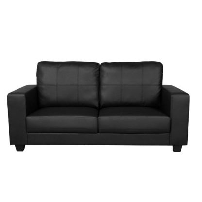 An Image of Queensland 3 Seater Sofa In Black Faux Leather