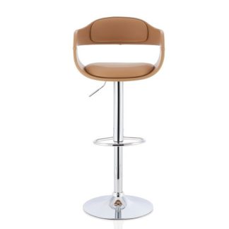 An Image of Matos Bar Stool In Taupe Faux Leather With Chrome Base