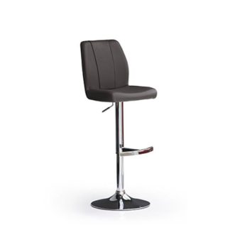 An Image of Naomi Black Bar Stool In Faux Leather With Round Chrome Base