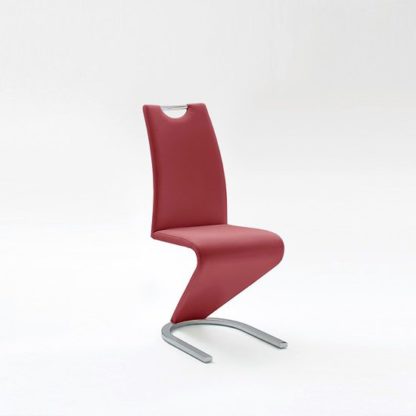 An Image of Amado Dining Chair In Bordeaux Faux Leather With Chrome Base