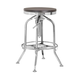 An Image of Diwo Silver Chromed Metallic Bar Stool With Wooden Seat In Ash