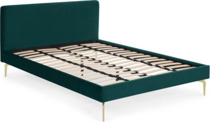 An Image of Kida Super King Size Bed, Seafoam Blue Velvet & Brass Legs