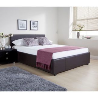 An Image of Side Lift Ottoman Faux Leather Single Bed In Brown