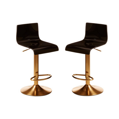 An Image of Baino Black Acrylic Seat Bar Stool With Gold Base In Pair