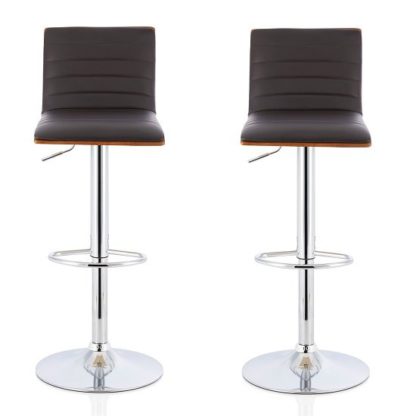 An Image of Morsun Bar Stools In Walnut And Brown PU In A Pair