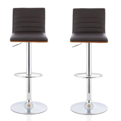 8e353bbced34cdbed75563969a233782b7039a0fcff7fd393e0f466e739dbd29.jpg An Image of Morsun Bar Stools In Walnut And Brown PU In A Pair