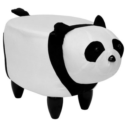 An Image of Panda Shaped Pouffe In White And Black Finish
