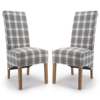 An Image of Krista Cappuccino Herringbone Check Dining Chair In A Pair