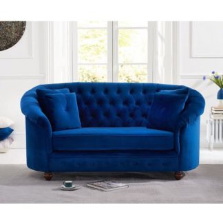 An Image of Astoria Chesterfield 2 Seater Sofa In Blue Plush Fabric