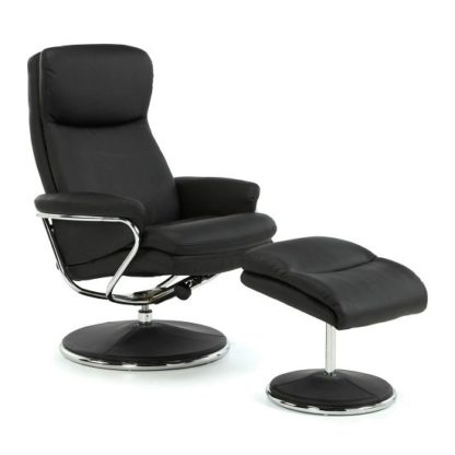 An Image of Berkeley Swivel Recliner Chair In Black Faux Leather