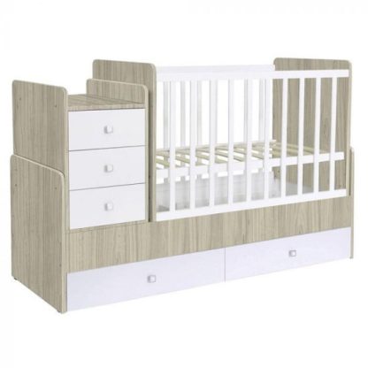 An Image of Braize Children Cot Bed In Elm And White With Storage