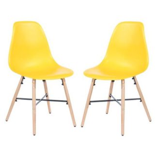 An Image of Arturo Yellow Bistro Chair In Pair With Oak Wooden Legs