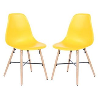 An Image of Arturo Yellow Bistro Chair In Pair With Oak Wooden Legs