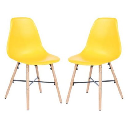 An Image of Arturo Yellow Bistro Chair In Pair With Oak Wooden Legs