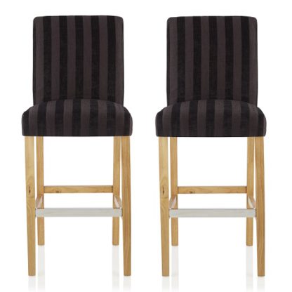 An Image of Alden Bar Stools In Aubergine Fabric And Oak Legs In A Pair