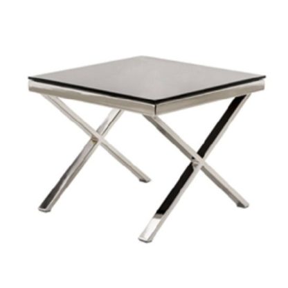 8ede0d3359b9f3fe0c67ead16f6c61d4bb495f5723bcfe596361ffb877f5d11c.jpg An Image of Zanti Black Glass Top Lamp Table With Chrome Base