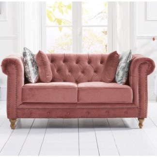 An Image of Propus Plush Fabric 2 Seater Sofa In Blush