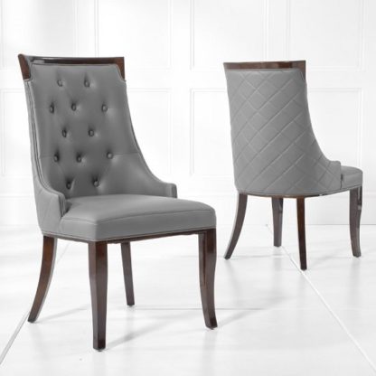 8f74e5849cf672fe72d66f83ce3e1e2512e5c6bbe3ab21e526820968dc1b88d9.jpg An Image of Tulip Dining Chair In Grey PU And Dark High Gloss Legs In A Pair