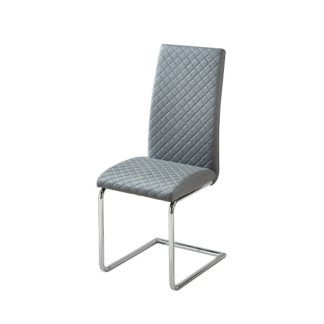 An Image of Ronn Dining Chair In Grey Faux Leather With Chrome Legs
