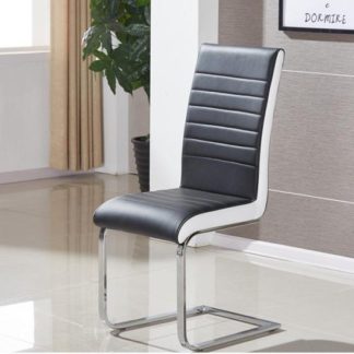 An Image of Symphony Dining Chair In Black And White PU With Chrome Base
