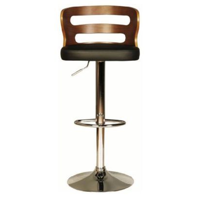 An Image of Dupont Bar Stool In Black PU And Walnut With Chrome Plated Base
