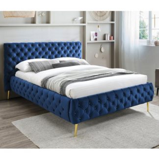 An Image of Tiffany Velvet Upholstered King Size Bed In Blue