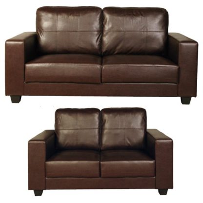 An Image of Okul Faux Leather 3 Seater Sofa And 2 Seater Sofa Suite In Brown