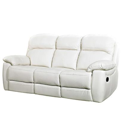 An Image of Aston Leather 3 Seater Fixed Sofa In Ivory