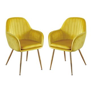 An Image of Lara Yellow Dining Chair With Gold Legs In Pair