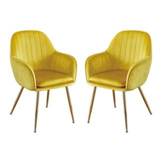 An Image of Lara Yellow Dining Chair With Gold Legs In Pair