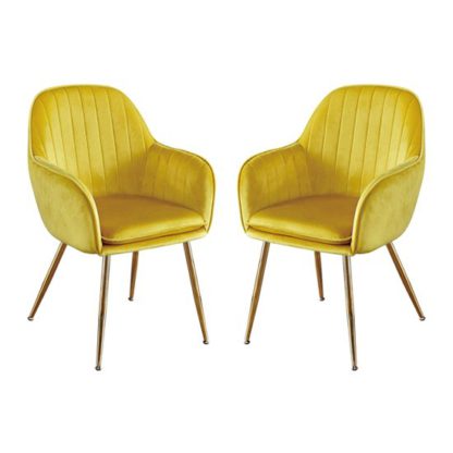 An Image of Lara Yellow Dining Chair With Gold Legs In Pair