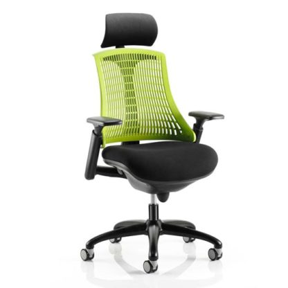 An Image of Flex Task Headrest Office Chair In Black Frame With Green Back
