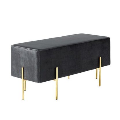 An Image of Ryman Bench In Black Velvet And Gold Plated Stainless Steel