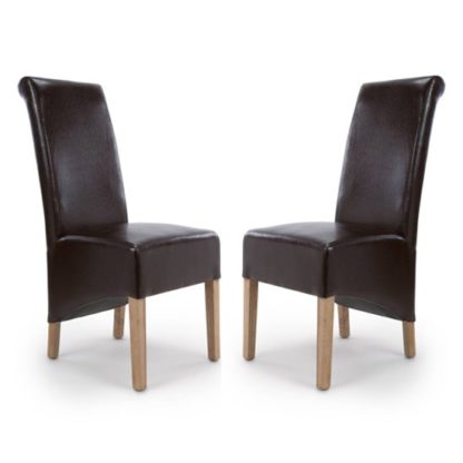 An Image of Krista Roll Back Bonded Leather Brown Dining Chairs In Pair