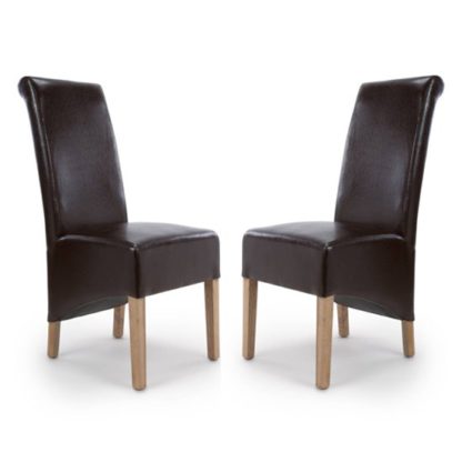904e661399080fa49346b28fb1577fdfcae129e1602840a6c2a7dc3ad7b308bd.jpg An Image of Krista Roll Back Bonded Leather Brown Dining Chairs In Pair