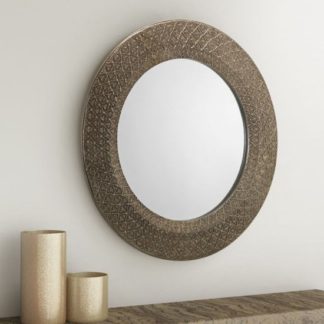 An Image of Cadence Small Round Ornate Wall Mirror In Pewter