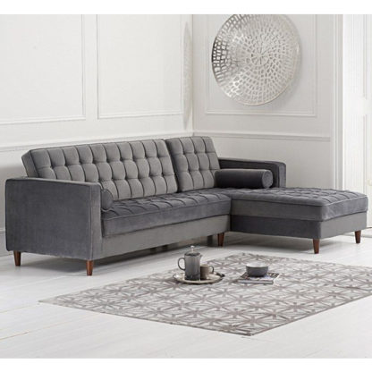 An Image of Centaurus Velvet Right Facing Chaise Sofa Bed In Grey