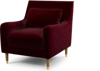 An Image of Content by Terence Conran Oksana Armchair, Plush Burgundy Velvet with Light Wood Brass Leg