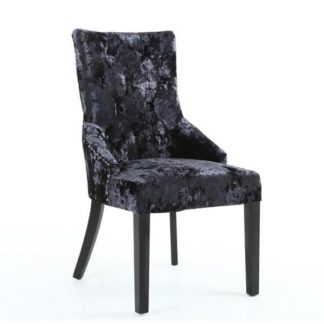 An Image of Athena Modern Dining Chair In Crushed Black Velvet Fabric