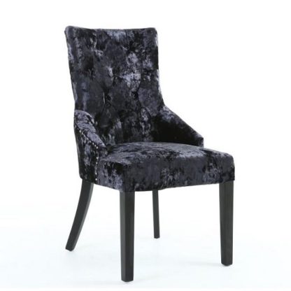 90cc266ef0f8d8afec5553f5cdcd67b2953becb8a4fc370dbe94ca276475bc88.jpg An Image of Athena Modern Dining Chair In Crushed Black Velvet Fabric